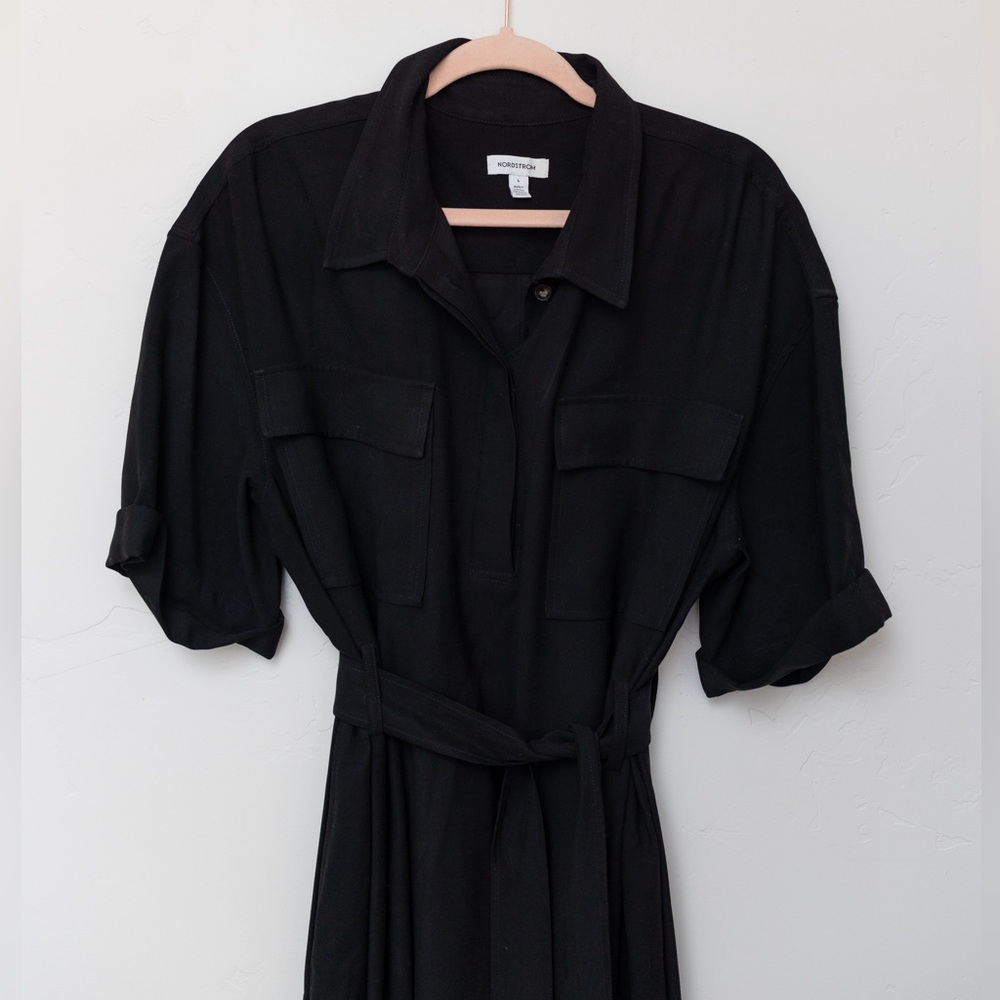 Nordstrom Black Utility Shirt Dress w Pockets Size L